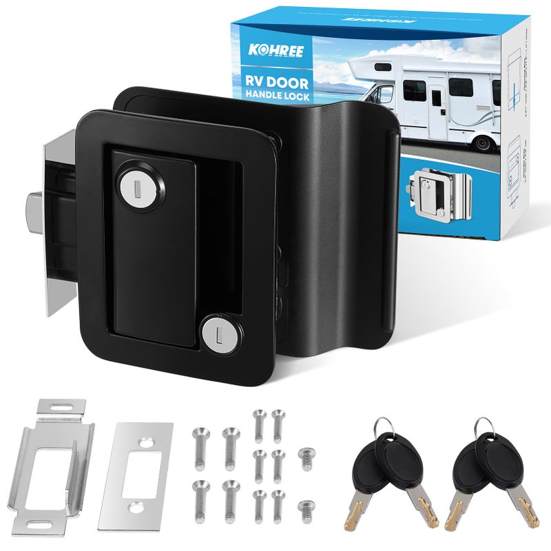 Kohree Upgraded RV Door Lock Replacement with Paddle Deadbolt, 100% Zinc Alloy, Camper Door Handle Latch, RV Enclosed Travel Trailer Entry Door Lock with Keys for Camper Horse Trailer Cargo, Black - Image 1